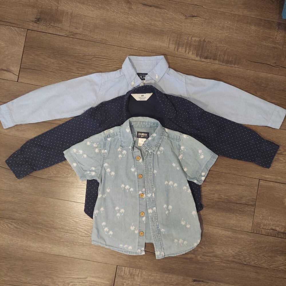 Bundle of 3 Toddler Boy Long and Short-sleeved Button Down Shirts Size 3T-4T - Picture 4 of 12